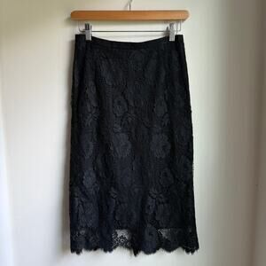 J.Crew Black Floral Lace Pencil Skirt Lined Women’s Size 4
